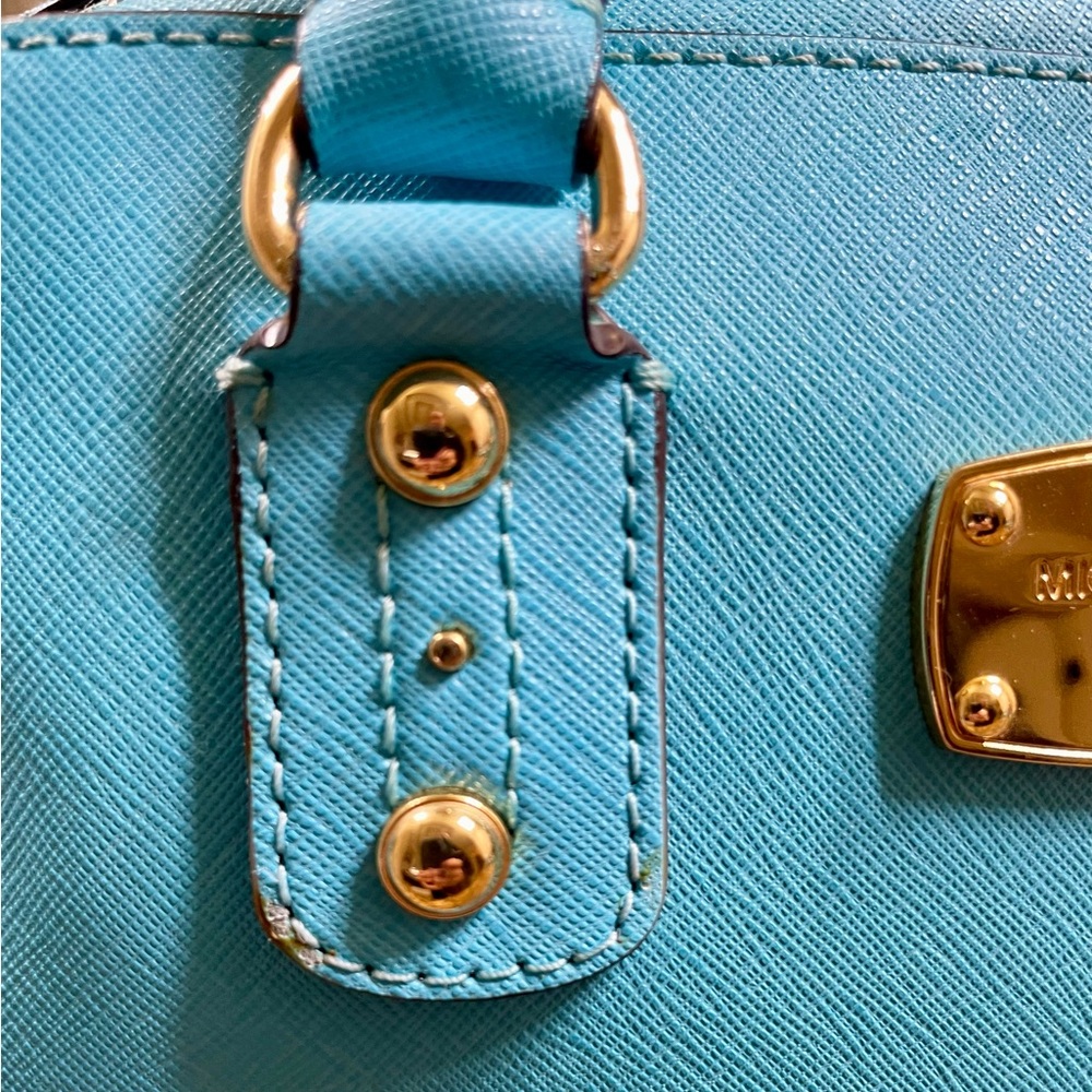 Michael Kors Satchel Bag Purse Removable Crossbody Rare Aqua Color Preloved - Picture 7 of 13